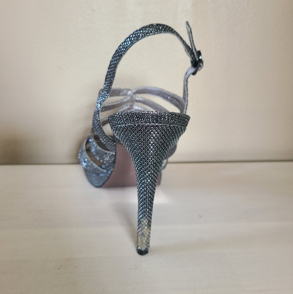 Shiny Silver Strappy Heels - Picture 3 of 7